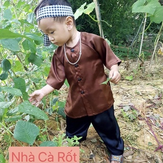 Set bà ba nâu lụa hàng may thiết kế cho bé