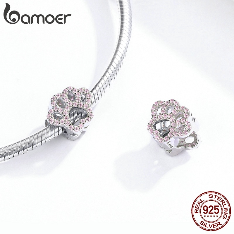 Mặt Dây Chuyền Bamoer Bạc 925 Hình Dấu Chân Mèo Xinh Xắn