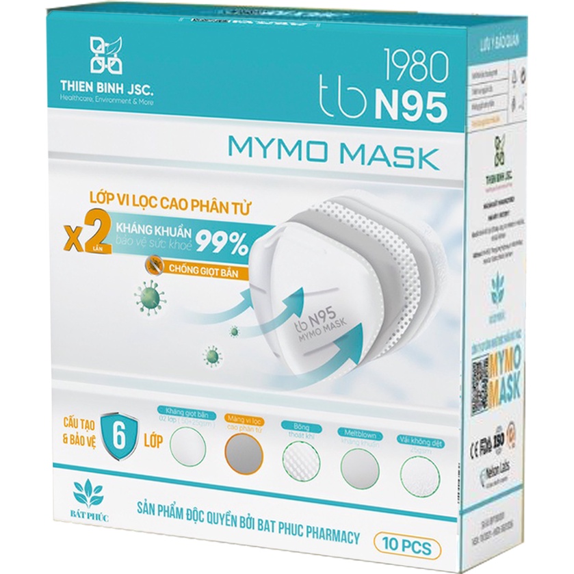 Khẩu Trang Y Tế N95 MYMO MASK X2 Kháng Khuẩn Diệt 99% Hộp 10 cái