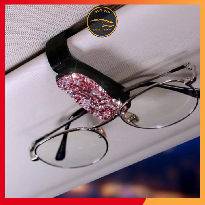 Kẹp treo kính trên ô tô đính đá tiện lợi và sang trọng với 3 màu trắng, hồng và tím đen