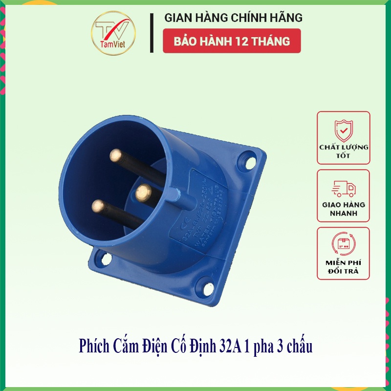 Phích cắm công nghiệp cố định Tâm Việt, phích cắm điện 1 pha gắn âm