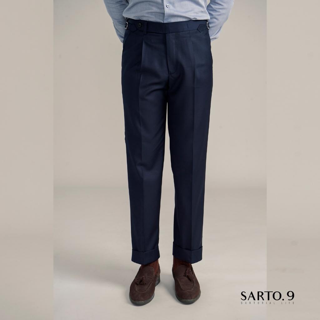 Quần âu nam cao cấp Sarto9, sidetab,  gấu LV, xanh dark navy, len lông cừu