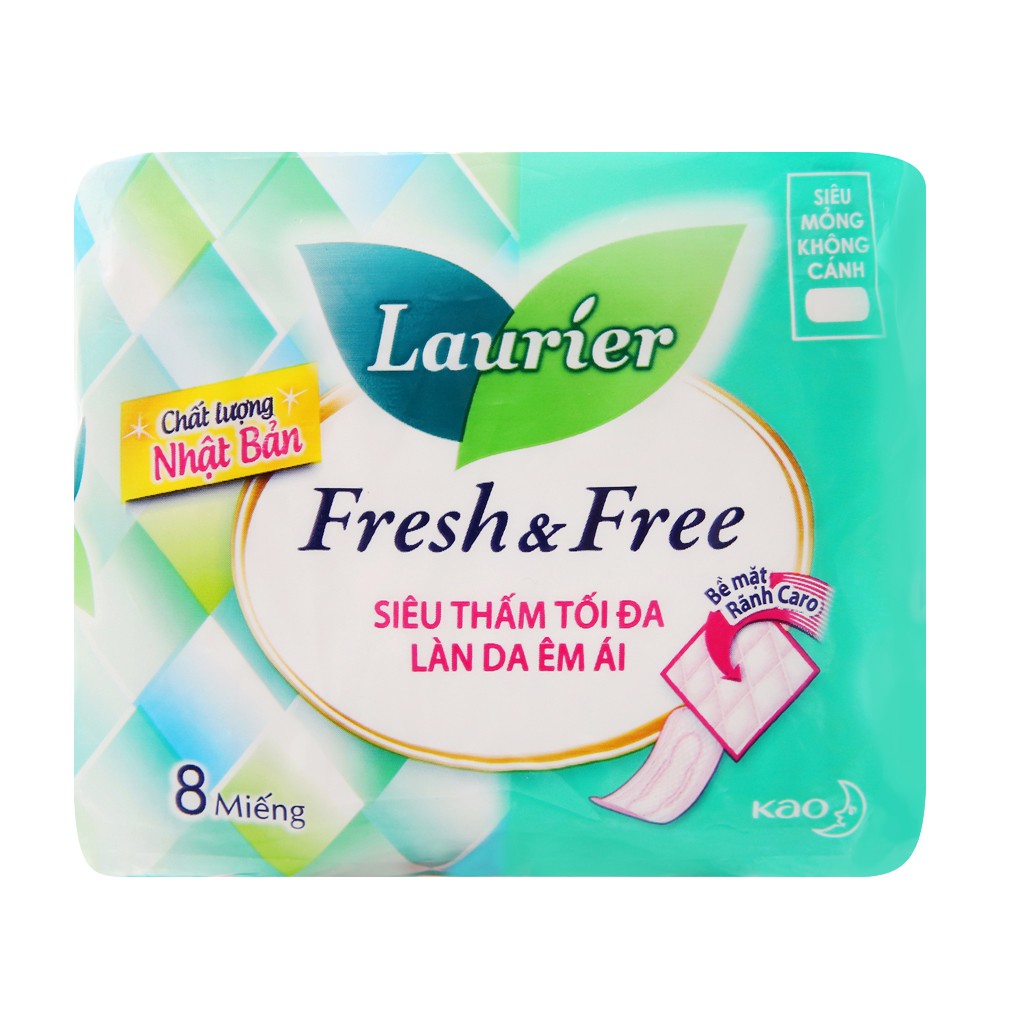 [CHE TÊN SẢN PHẨM]Băng vệ sinh Laurier Fresh and Free siêu thấm siêu mỏng KHÔNG cánh 8 miếng