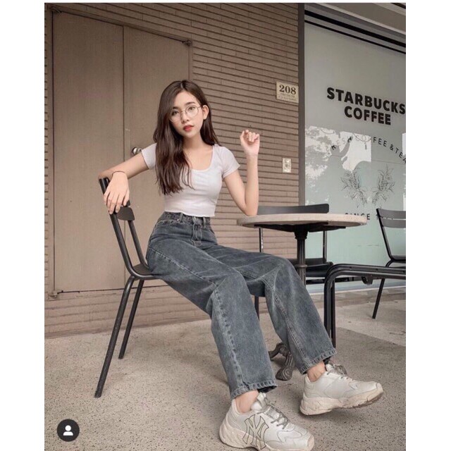 Quần Jean Ống Rộng Dáng Dài Màu Xám Khói Độc Lạ, (Kèm Hình Thật Ảnh Sàn)