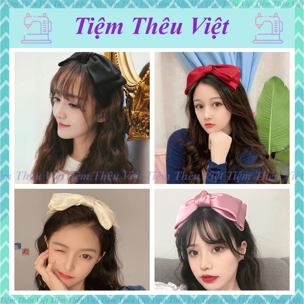 Băng Đô Cài Tóc Đính Nơ Lớn Tiệm Thêu Việt Phong cách retro xinh xắn dành cho nữ