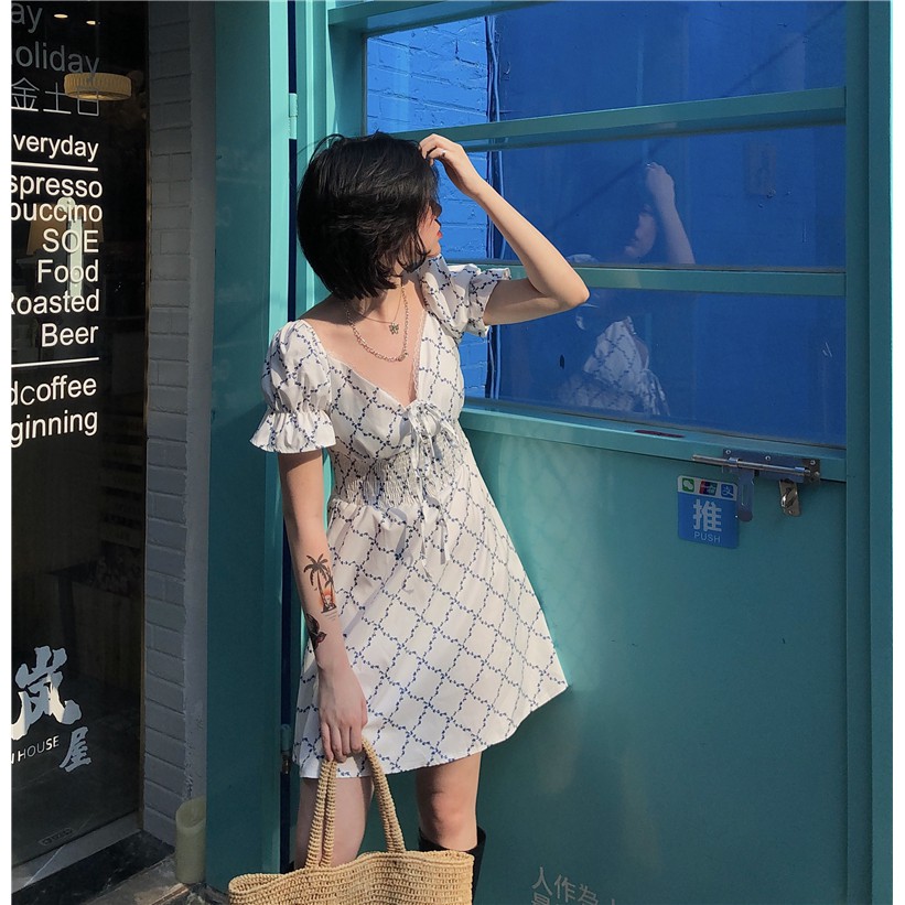 Xiaozhainv Đầm Tay Ngắn Cổ Chữ V Xinh Xắn Dành Cho Nữ | BigBuy360 - bigbuy360.vn