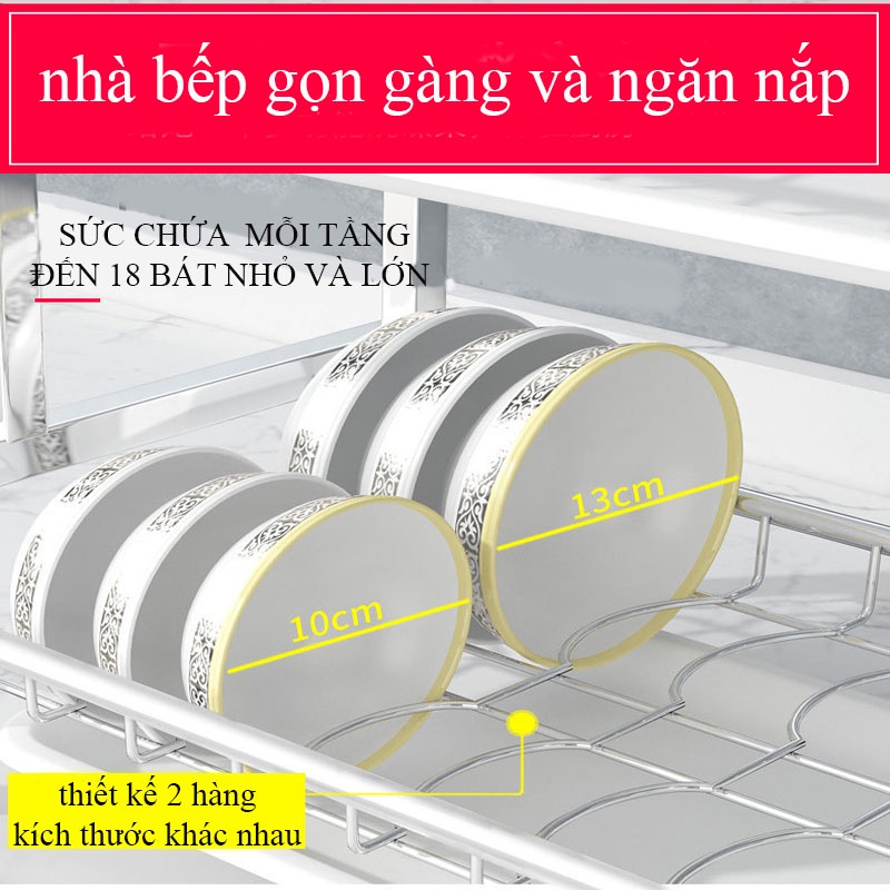 Kệ để chén đĩa nhà bếp đa năng, giá để  bát 2 tầng thép không gỉ sơn tĩnh điện cao cấp TẶNG KÈM MÓC TREO ĐỒ