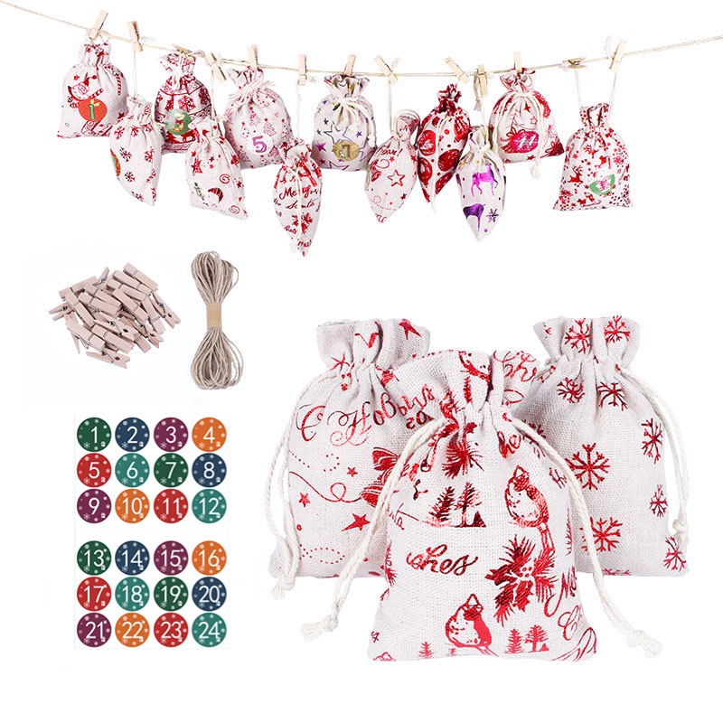 1 Túi Đựng Quà Giáng Sinh Bằng Cotton Lanh In Lịch Màu Sắc Ngẫu Nhiên