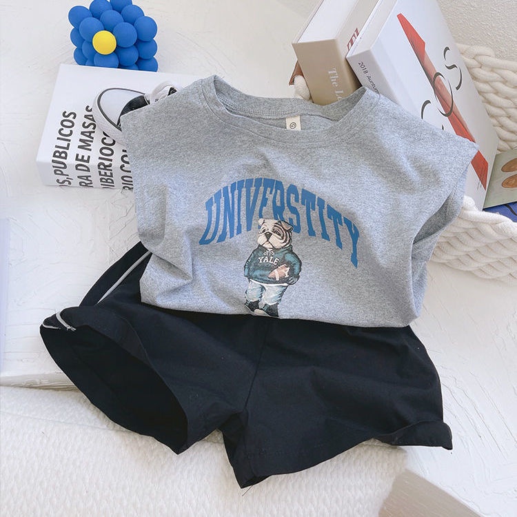Set Áo Sát Nách + Quần Short In Họa Tiết Hoạt Hình Phong Cách Hàn Quốc Thời Trang Hè 2023 Cho Bé Trai
