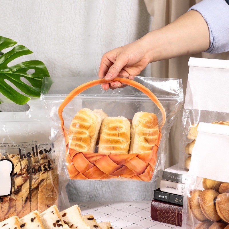 Túi zip hình giỏ mây đựng bánh kẹo (10 túi)