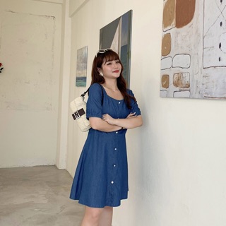 Đầm jean cổ U big size xoè 6 nút size đại 65-100kg
