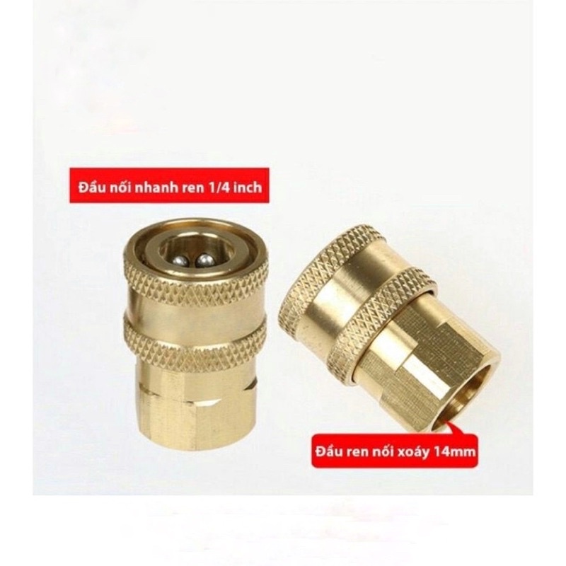 Đầu nối nhanh 14mm - Khớp nối nhanh béc súng xịt của máy rửa xe - Đầu cái nối nhanh 1/4 - Ren nối súng 14mm