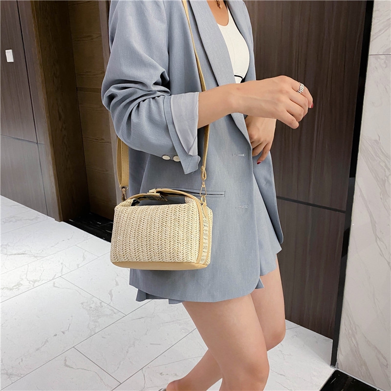 Túi Đeo Chéo JASMIN NOIR Dệt Rơm Kiểu Dáng Vuông Cỡ Nhỏ Thời Trang Nữ