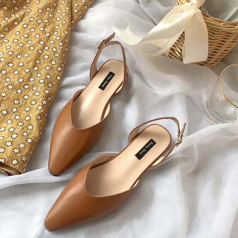 {HCM / CÓ SẴN / ẢNH THẬT}  GIÀY SANDAL NỮ BÍT MŨI HỞ GÓT MÀU NÂU SIZE 38