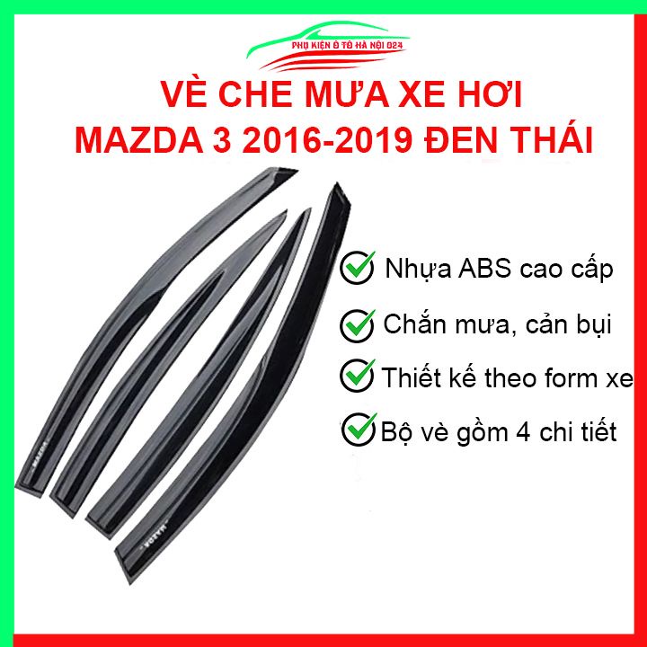 Vè che mưa cho xe ô tô Mazda 3 2015-2019 vè đen bảo vệ trang trí xe