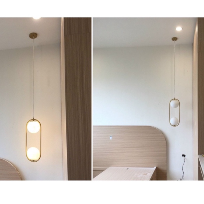 Đèn thả MONSKY ZATEM chao thủy tinh địa cầu, khung mạ vàng hình Elip 2 đầu độc đáo - kèm bóng LED chuyên dụng (83).