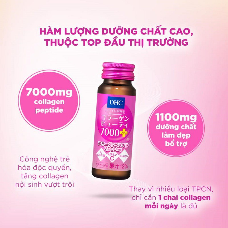 Nước uống bổ sung Collagen nước DHC Collagen Beauty 7000 Plus (Hộp 10 lọ x 5ml)