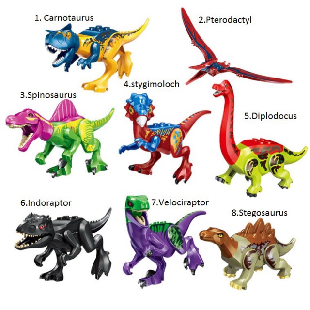 Bộ 8 con Lego khủng long - Mô hình khủng long Dinosaur Figures Jurassic World - Đồ chơi xếp hình lắp ráp sáng tạo