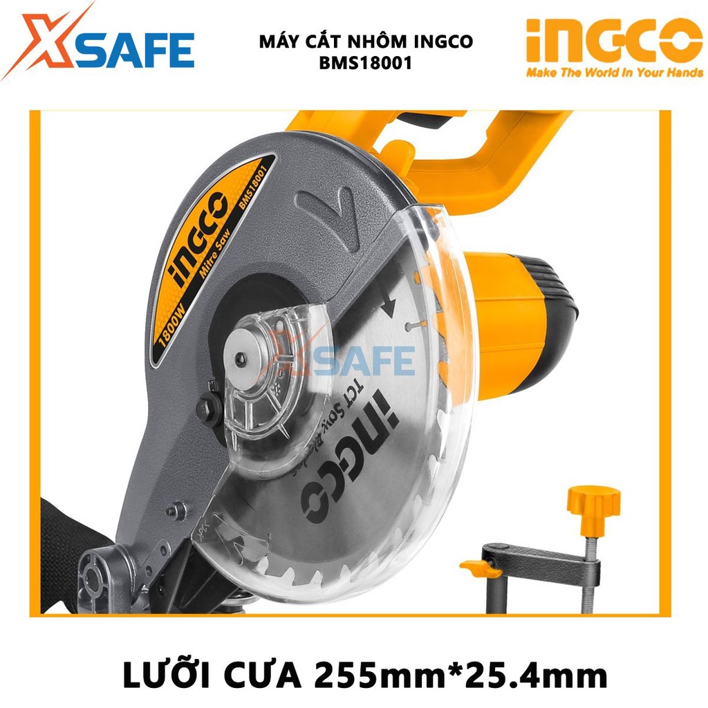 Máy cắt nhôm INGCO BMS18001T công suất 1800W, kích thước lưỡi cưa 255x25.4mm, kèm 1 lưỡi cưa TCT - chính hãng