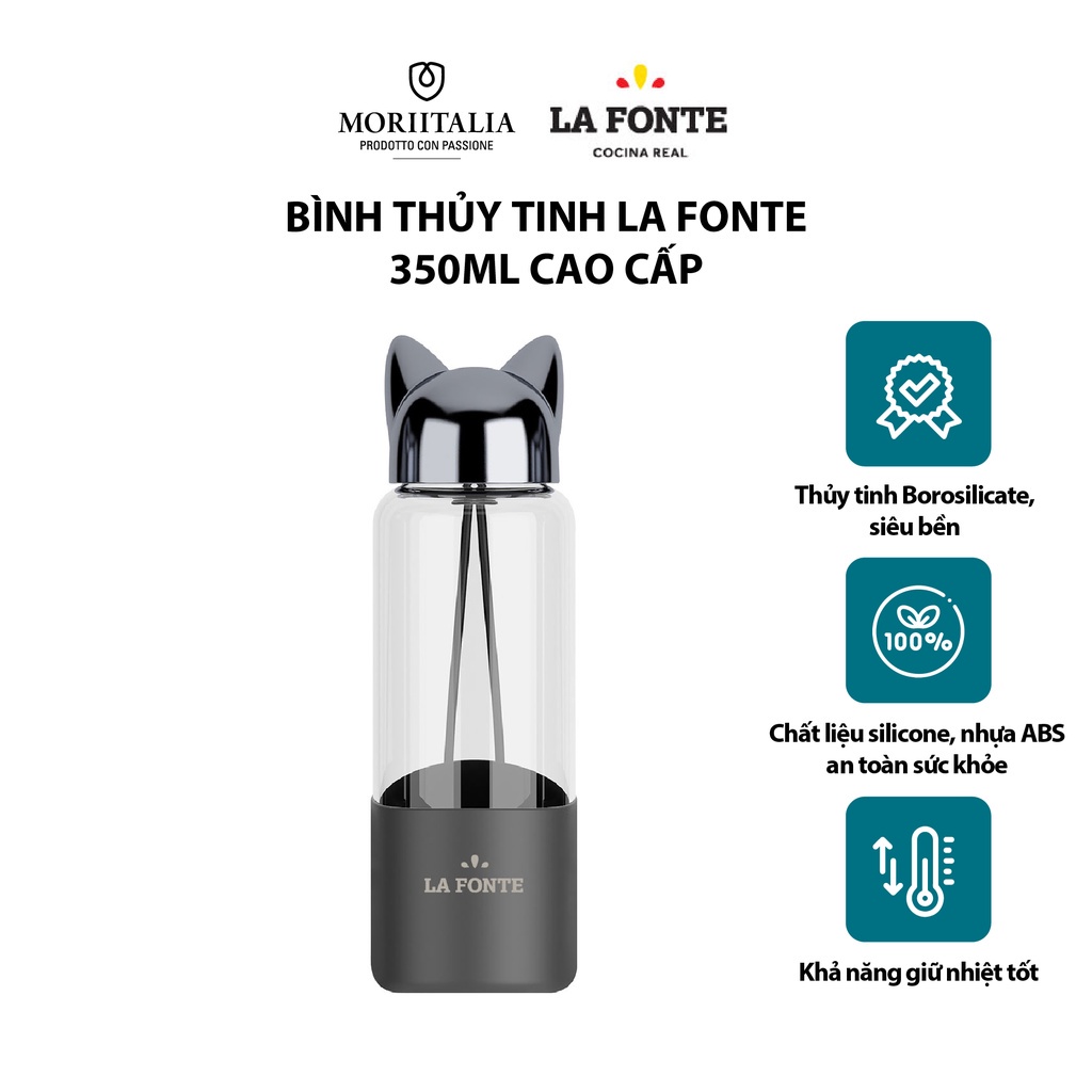 [Mã BMBAU50 giảm 7% đơn 99K] Bình thủy tinh La Fonte 350ML cao cấp Moriitalia 007429-BLA