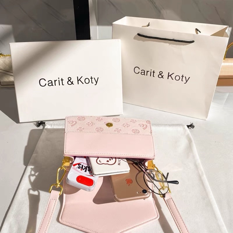 Túi xách nữ size 20 hồng pastel phối khăn sang chảnh Carit & Koty