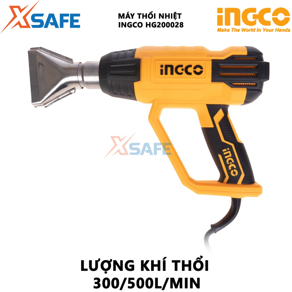 Máy khò nhiệt INGCO HG200028 2000W Máy thổi hơi nóng nhiệt độ 380-570 độ C, kèm 1 cây nạo/cào và 4 miệng vòi - [XSAFE]