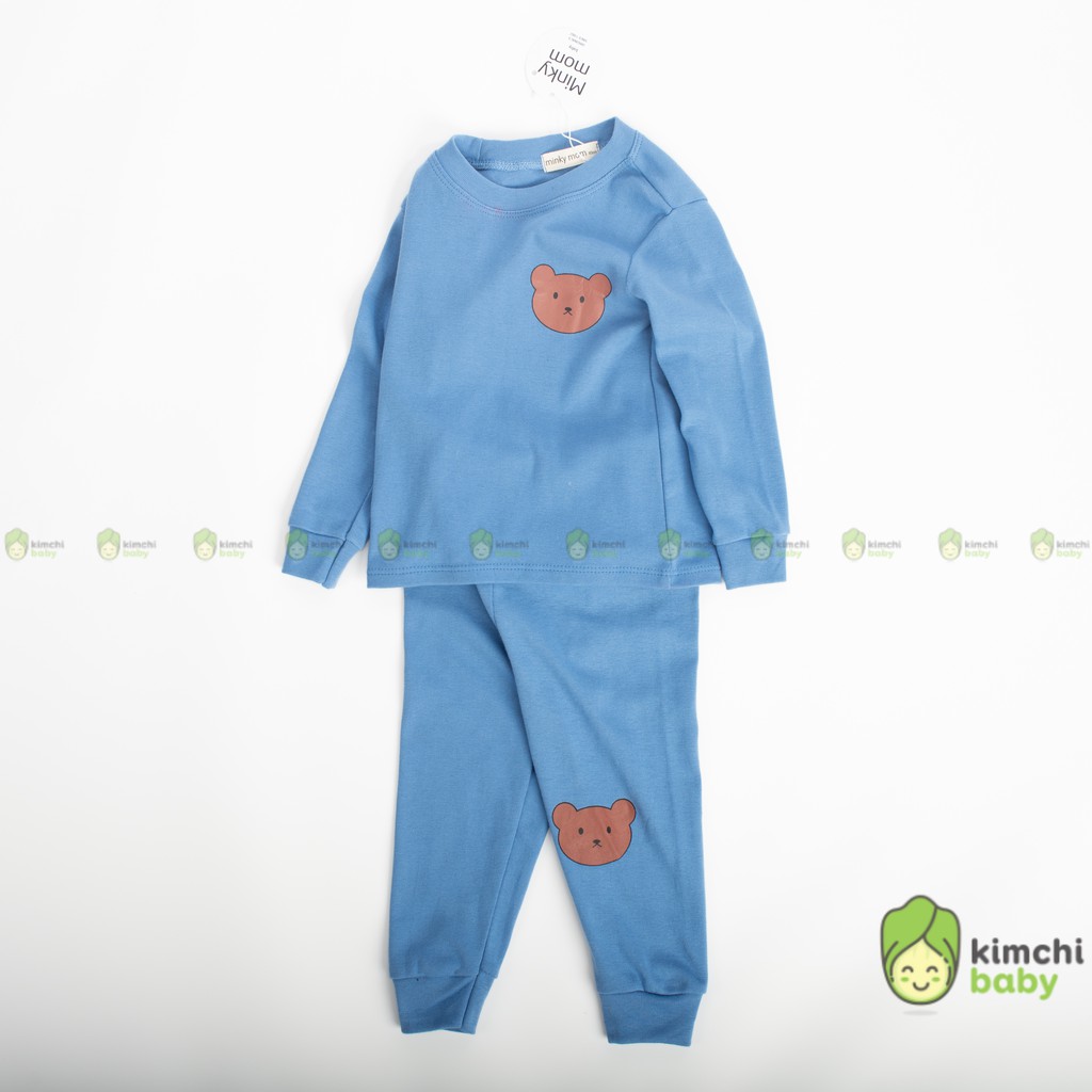 Bộ Dài Tay Cho Bé Gái, Bé Trai Minky Mom Vải Cotton Bozip Ngực In Gấu Teddy, Bộ Quần Áo Trẻ Em Mặc Thu Đông MKMTD2153