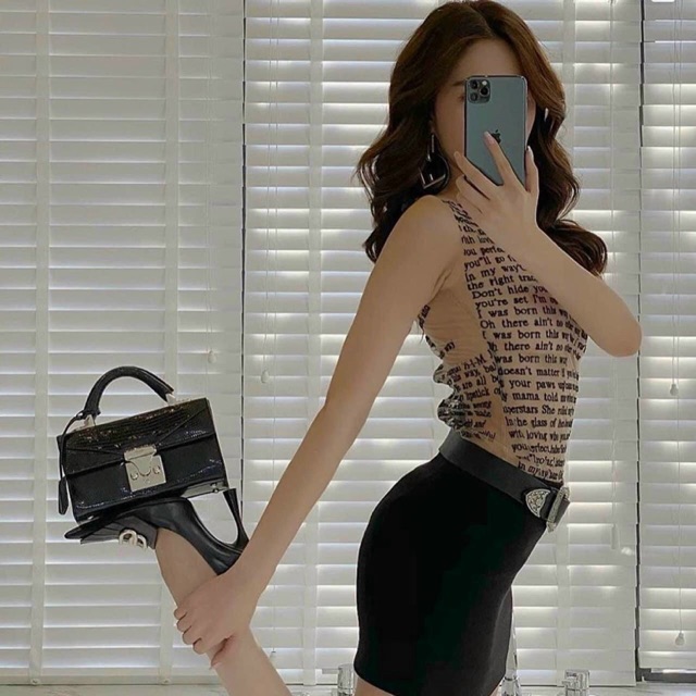 Áo ba lỗ thun nude in chữ tatoo xuyên thấu cá tính siêu hot