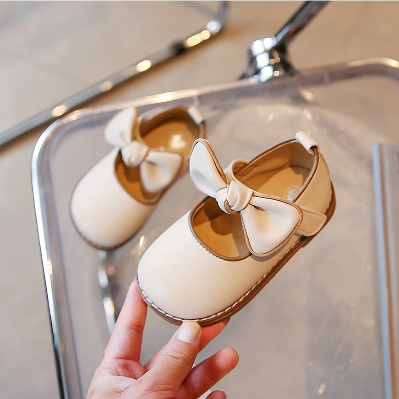 Giày Búp Bê Da Đế Mềm Chống Trượt Đính Nơ Phong Cách Vintage Cho Bé Gái 2-12 Tuổi