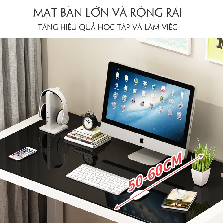 Bàn Kính Cường Lực Khung Thép Hợp Kim Bàn Làm Việc Mặt Kính Bàn Máy Tính (80x50x75cm) - T357