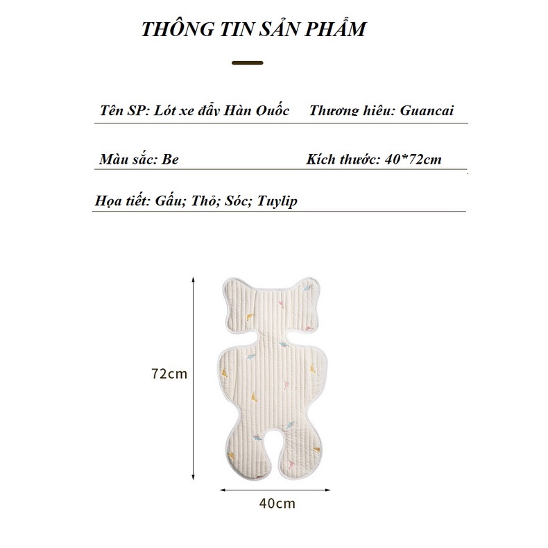 Tấm lót xe đẩy cho bé cotton mềm mại, thoáng khí, phong cách Hàn Quốc