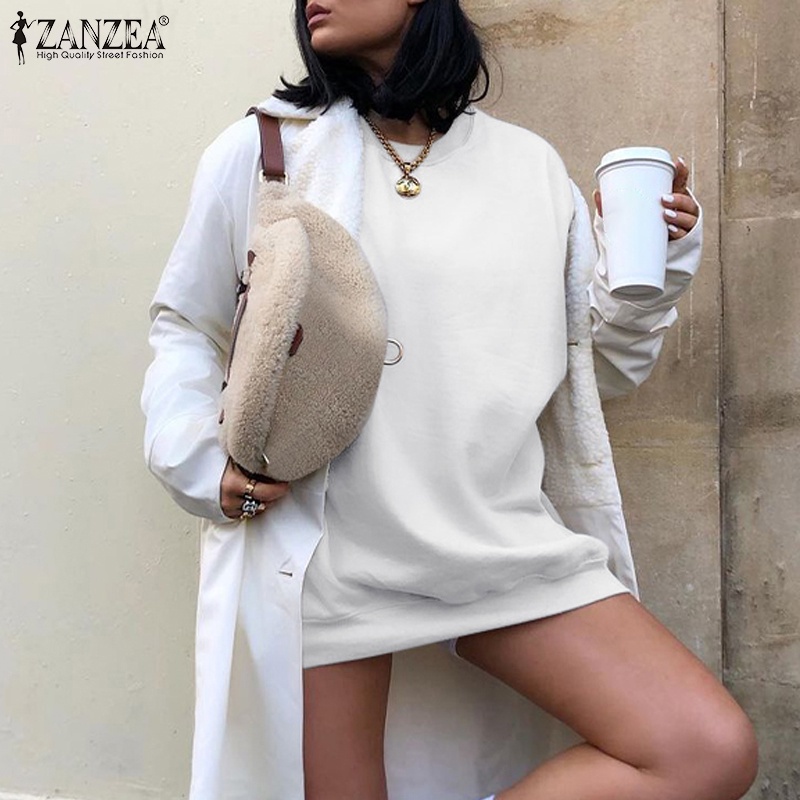 Áo sweatshirt nữ ZANZEA màu trơn cổ tròn tay dài thời trang đường phố Vintage kiểu Mỹ | BigBuy360 - bigbuy360.vn