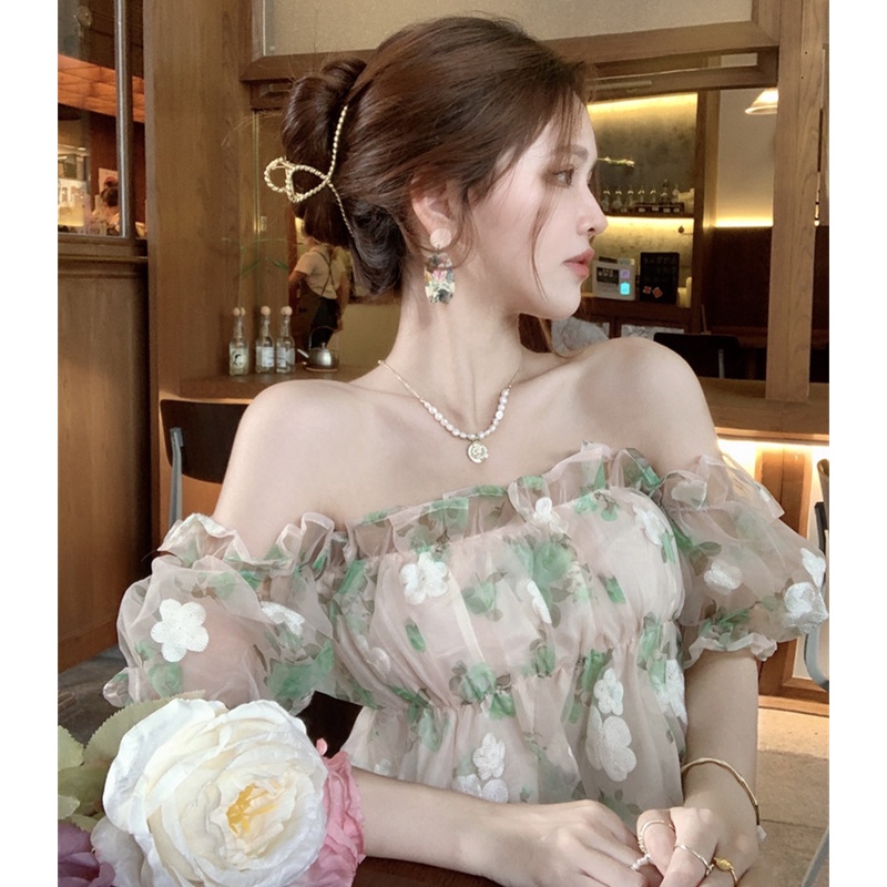 Áo Tay Ngắn Hoạ Tiết Hoa Thiết Kế Hợp Thời Trang Cho Nữ