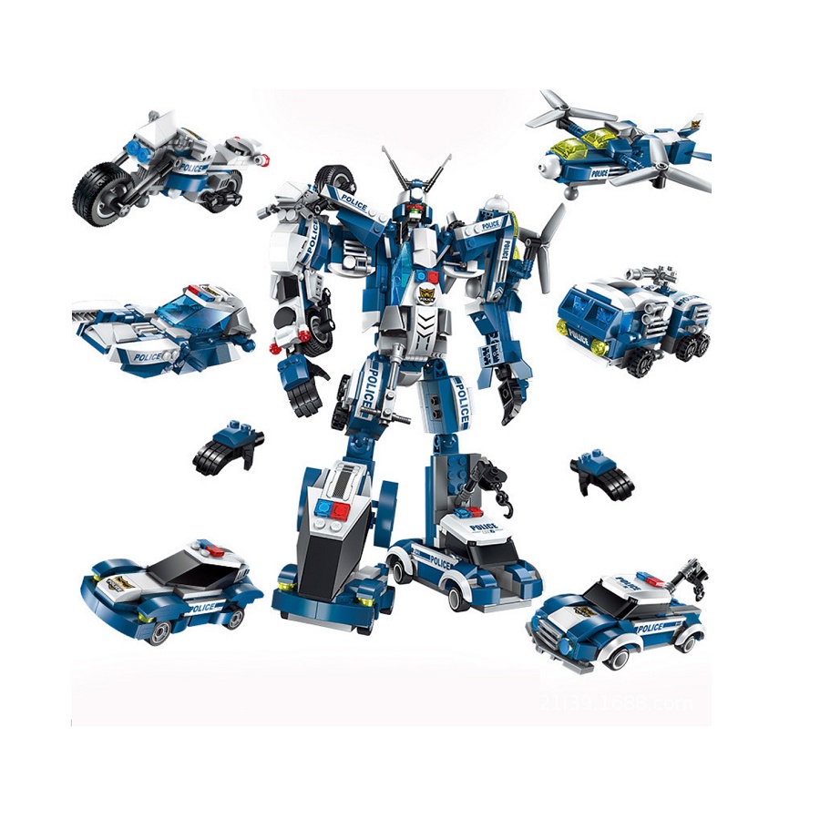 Đồ chơi lắp ráp Kiểu Lego Robot Cảnh Sát biến hình chi tiết nhựa ABS cao cấp 6in1