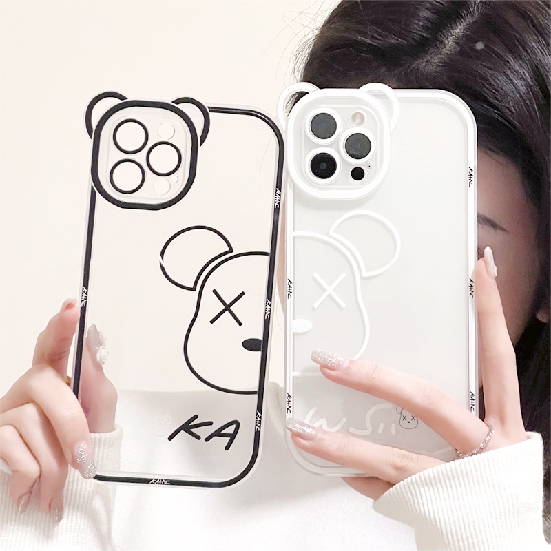 Ốp lưng iphone cạnh vuông tai gấu cute bảo vệ camera cho ip 7 8 7plus x xsmax 11 11promax 12 13 14 promax pro max