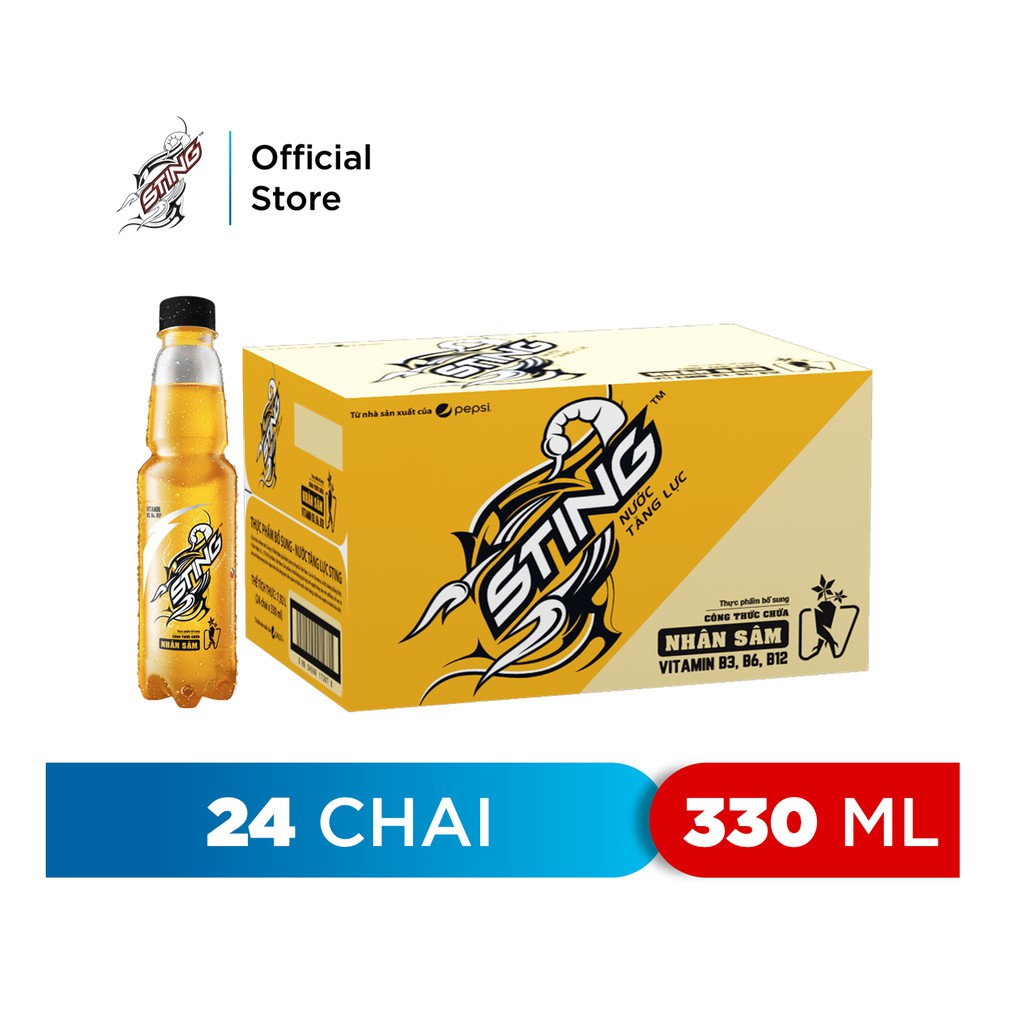 Thùng 24 Chai Nước Tăng Lực Sting Vàng (330ml/Chai)