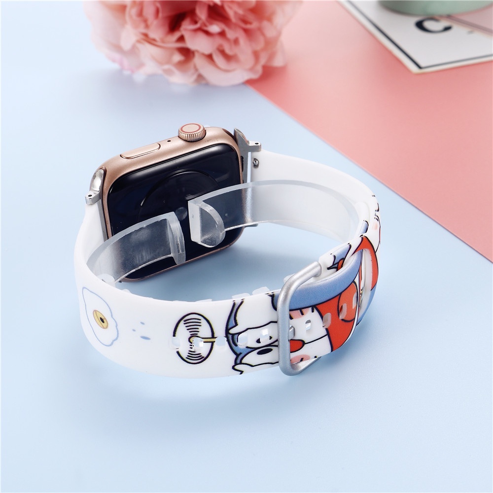 Dây Đồng Hồ Thông Minh Bằng Silicone In Hoạt Hình Cho iWatch 38 40 41 42 44 45mm Series 8 7 6 SE 5 4 3 2 1