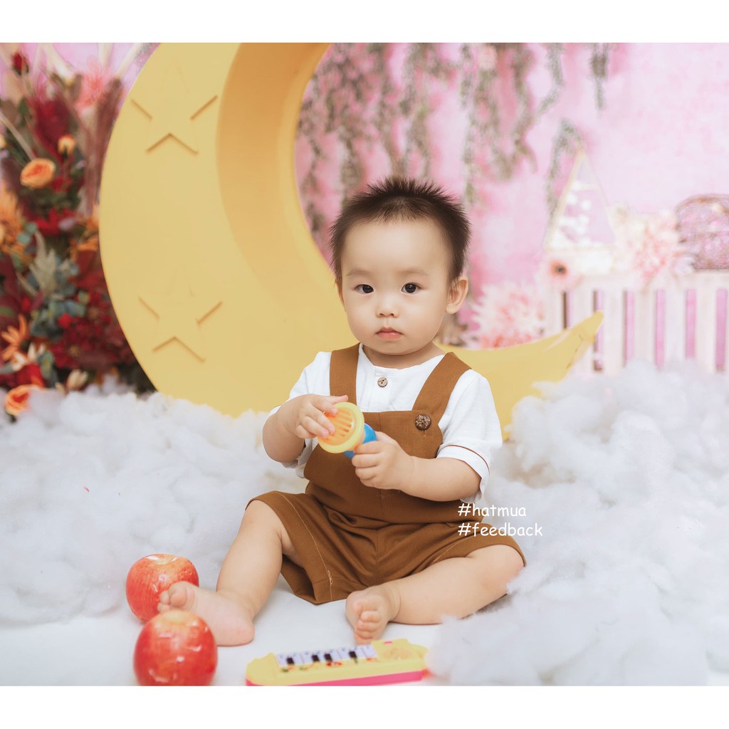(Hàng thiết kế) Set yếm Tiểu Bư cho bé trai gồm áo đũi, yếm linen thoáng mát