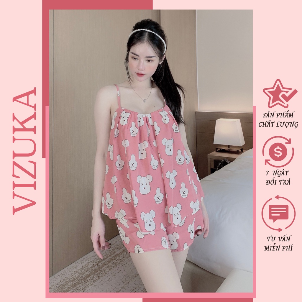 Đồ ngủ sexy pijama nữ bộ 2 dây lụa cute mặc nhà VIZUKA