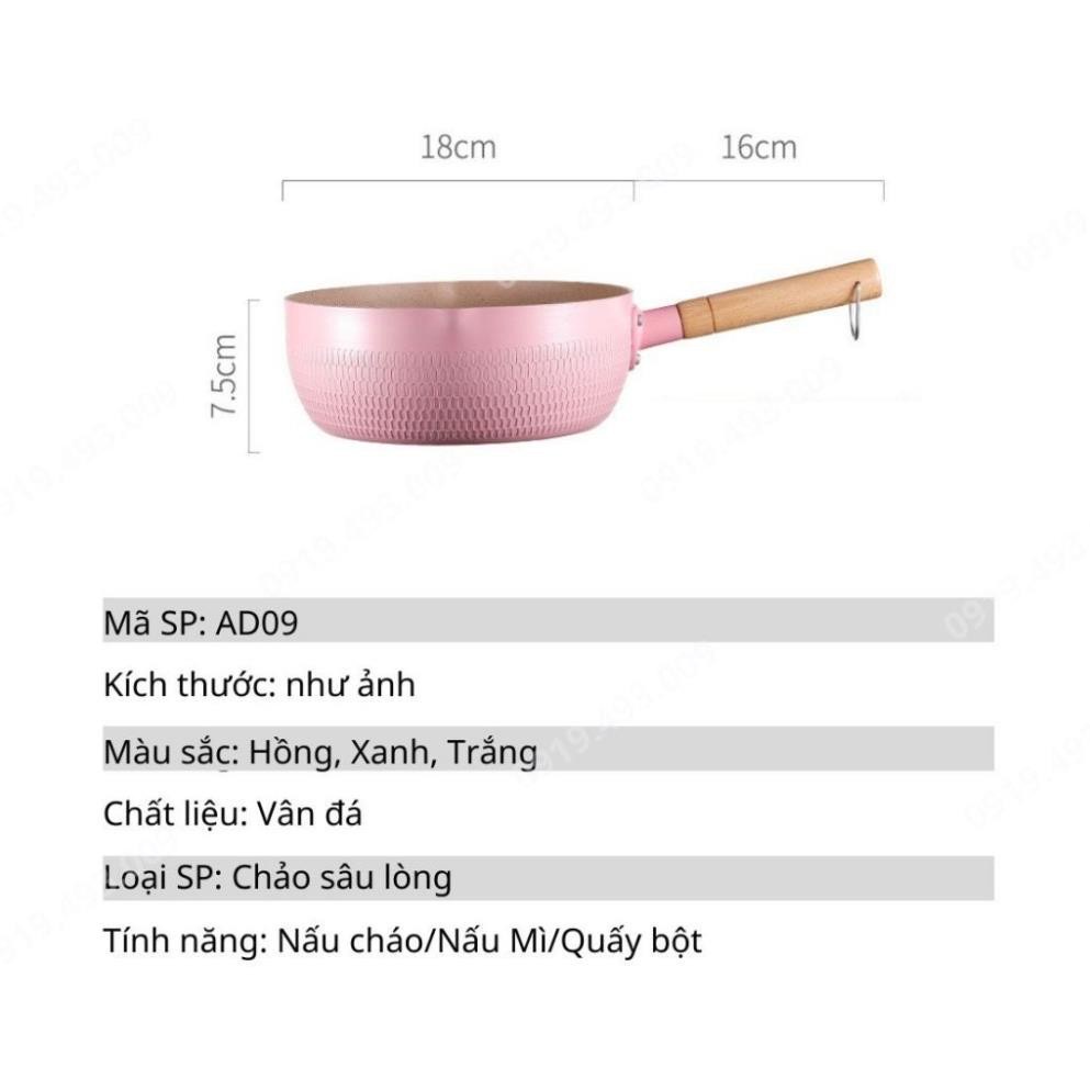 Chảo sâu chống dính sz 18cm màu PASTEL siêu xinh, phong cách Hàn Quốc dùng được cho bếp từ, bếp ga