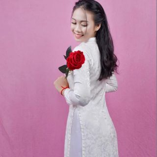 Áo dài gấm đỏ - trắng form siêu chuẩn