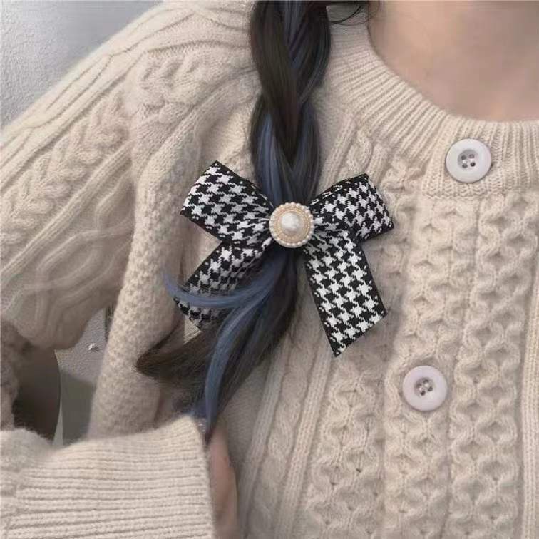 Cột tóc nơ họa tiết đính kèm châu viền trắng nàng thơ cực xinh CT12