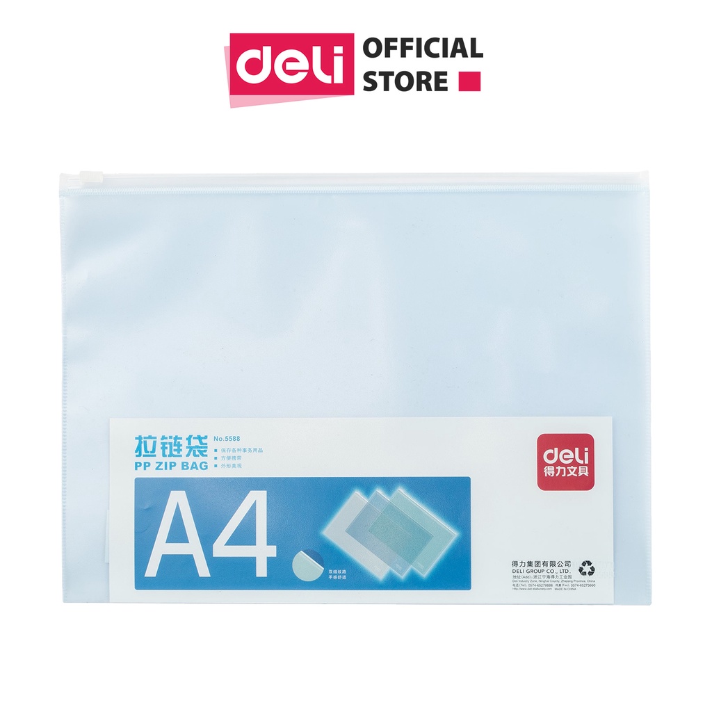 [Mã LIFEB04ALL giảm 10% tối đa 15K đơn 0Đ] Túi zip A4 Deli, Trắng/ Xanh dương - 1 chiếc - 5588