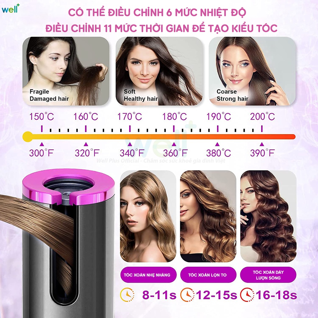 Máy Uốn Tóc Tự Động PinkBliss - 6 Chế Độ Không Dây, Làm Tóc Xoăn Chuẩn Salon Chuyên Nghiệp
