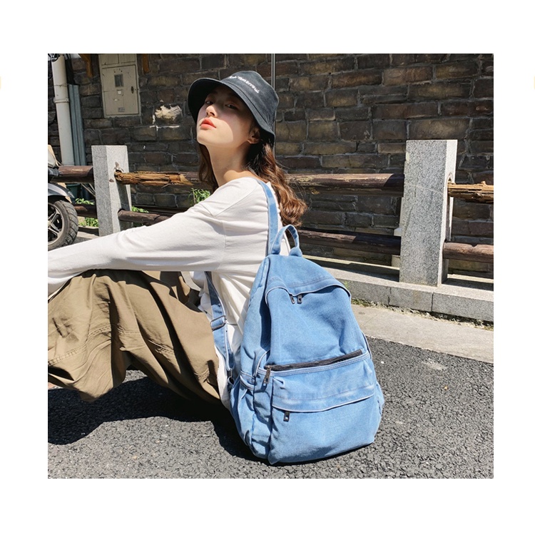 Balo denim/ balo vải bò hàng loại 1 dày dặn kiểu dánng basic rọng rãi phong cách retro phù hợp cho nam và nữ