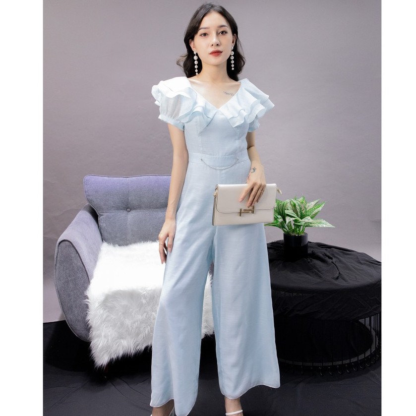 Jumpsuit cổ tim, bèo vai, đính xích eo Emspo AQL4048