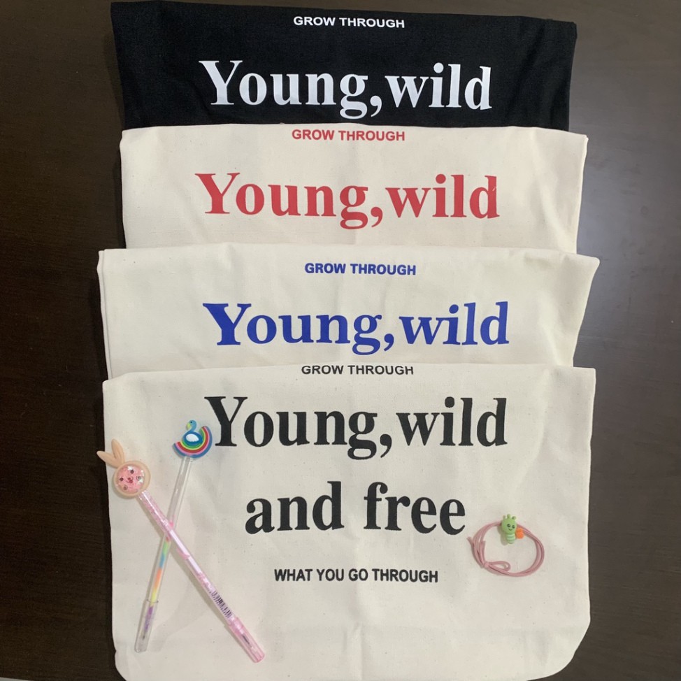 Túi vải canvas cao cấp Young Wild And Free khổ vuông phong cách Hàn Quốc