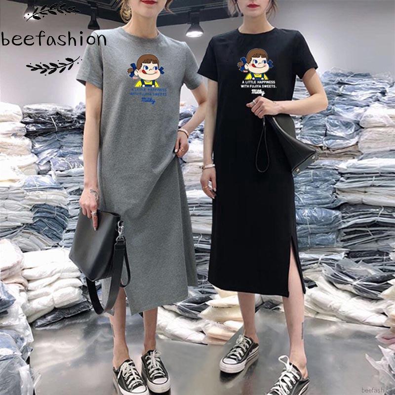 Đầm thun ngắn tay in hình hoạt hình xinh xắn cho nữ