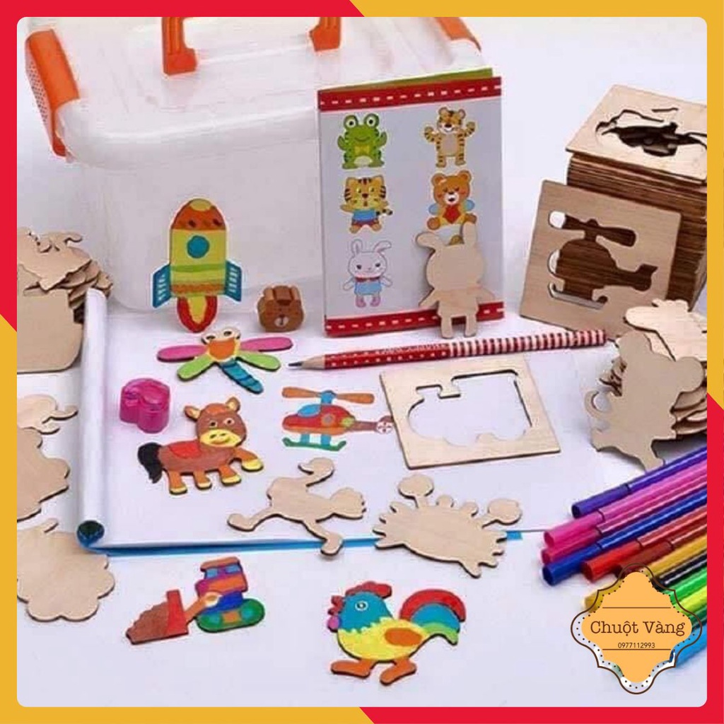 Bộ 50 khuôn gỗ vẽ tranh và tô màu cho bé