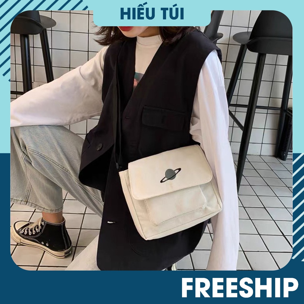 Túi đeo chéo tote vải canvas unisex thời trang nam nữ vừa A4 đi học đi chơi đẹp giá rẻ HT070